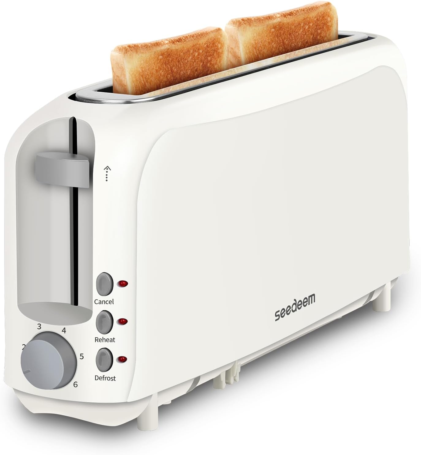 SEEDEEM 2-Slice Slim Toaster - Fits Bagels & Artisan Bread | 10" Long Slot, 6 Shade Settings, Auto Shut-Off, White