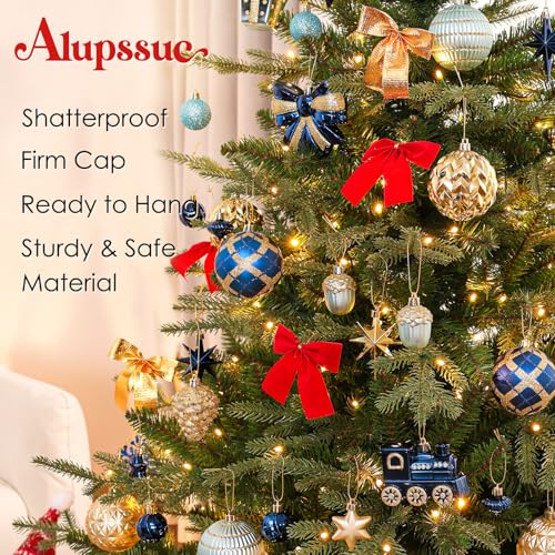 82pc Shatterproof Christmas Ball Ornaments Set in Blue & Gold with Hanging Strings