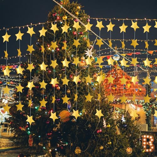 SimautHawk 1 Piece Glitter Star Garland Banner, 157-Inch Holiday & Party Decor