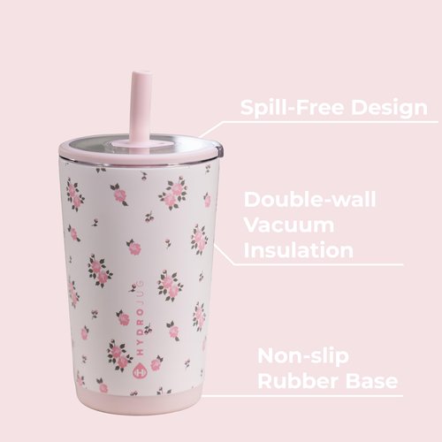 HydroJug Everyday Tumbler 14 oz – Ceramic-Lined Insulated Tumbler with Straw and Soft-Touch Lid, Cup Holder Friendly, Double-Wall Vacuum Insulation, Reusable Travel Cup – Wildrose