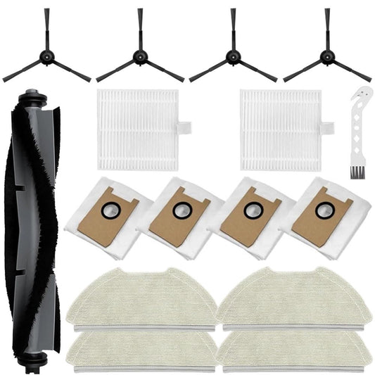 MIXEAL Vacuum Repalcement Parts for Airrobo T20+ Robot Vacuum,1 Main Brush Roller,2 HEPA Filters,4 Mop Pads+4 Vacuum bags+4 Edge Brushes