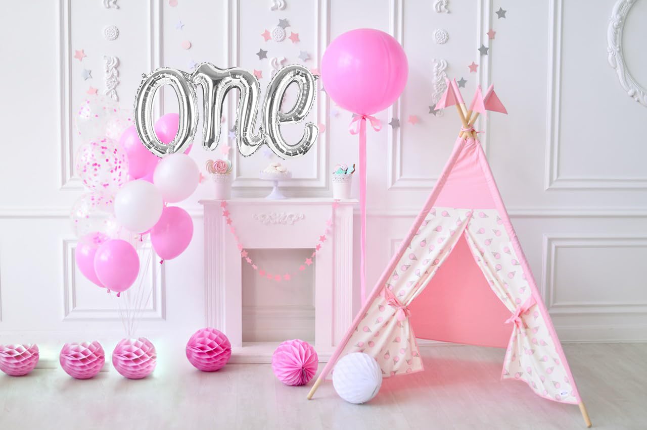 Silver One Balloons for 1St Birthday, 1 Year Old Balloon Birthday Decorations for Boys Girls, Giant Birthday Number One Balloons