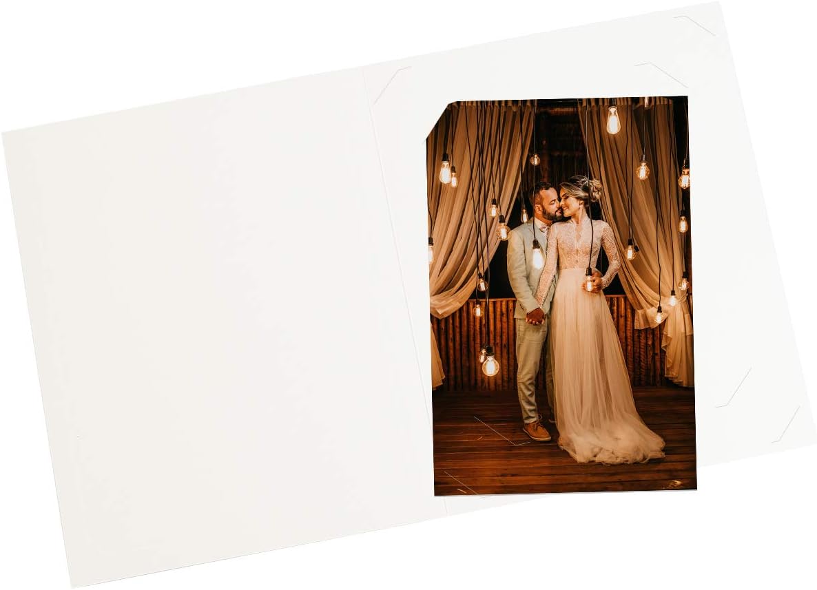 Golden State Art, Pack of 100, 6x8 or 8x10 Photo Folders, Cardboard Picture Frame, Paper Frame Cards, Greetings/Invitation Special Events: Graduation, Christmas, Wedding(Ivory)