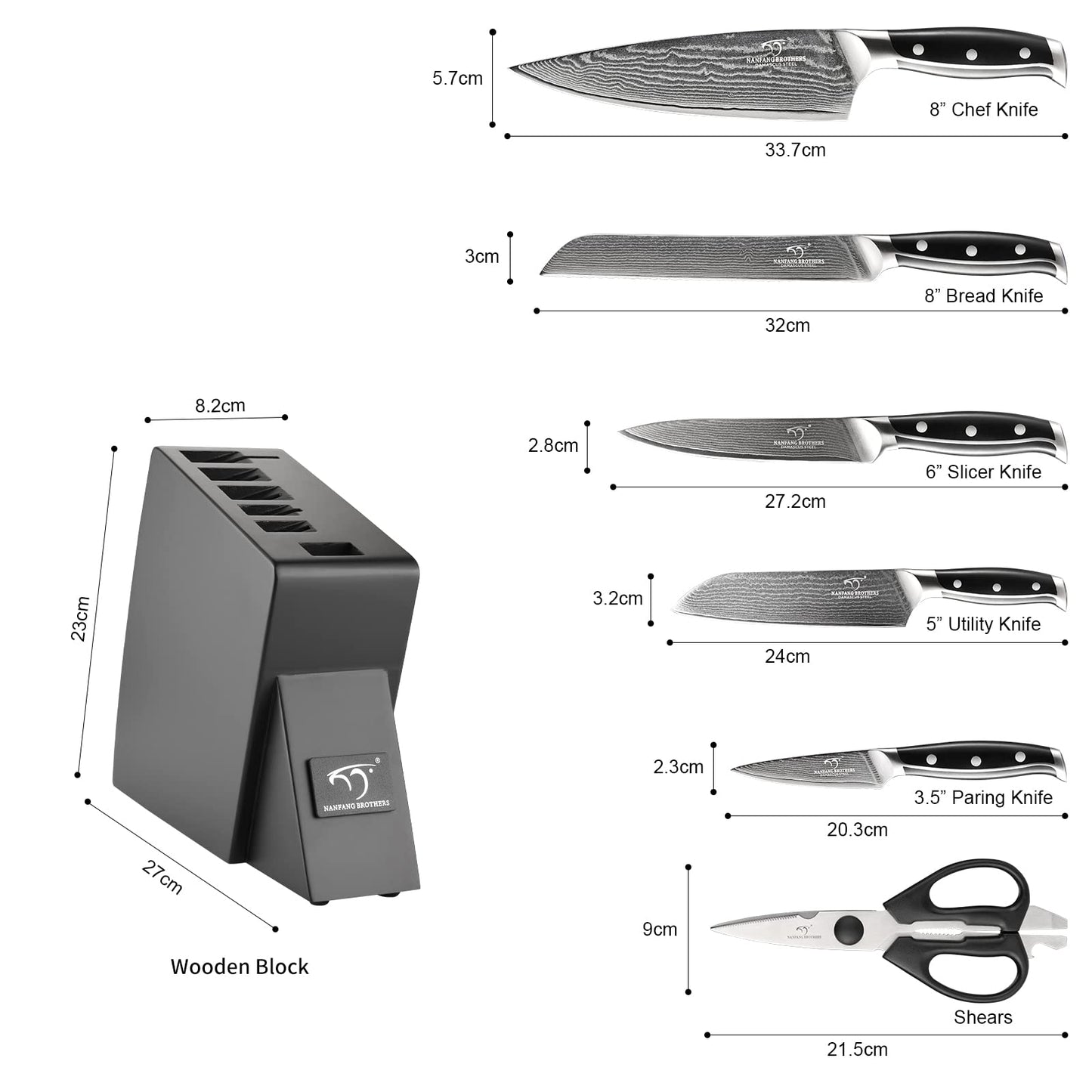 NANFANG BROTHERS Knife Sets for Kitchen with Block, Damascus Kitchen Knife Set with Block, ABS Ergonomic Handle for Chef Knife Set and Kitchen Shear