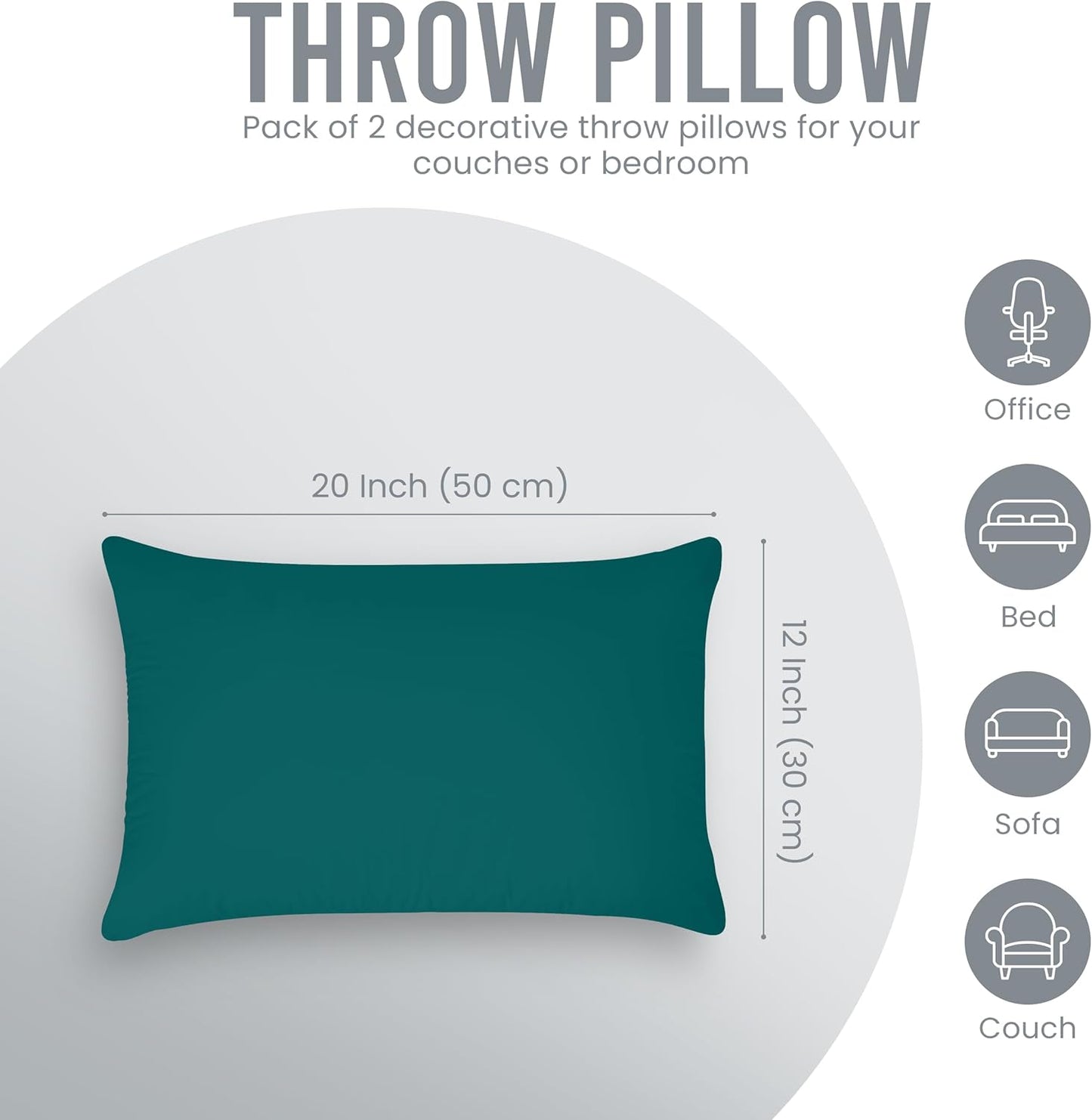 Utopia Bedding 12x20 Pillow Inserts - Set of 2 Dark Teal Decorative Throw Pillows | Soft & Supportive Cushions for Bed, Sofa & Couch