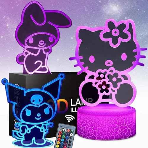 sunduck 3D Illusion Cat Night Light for Kids - 3 Patterns and 16 Colours Change with Remote Control Kitty Lamp Room Decor Birthdays Holidays Christmas Gifts for Kids and Girls