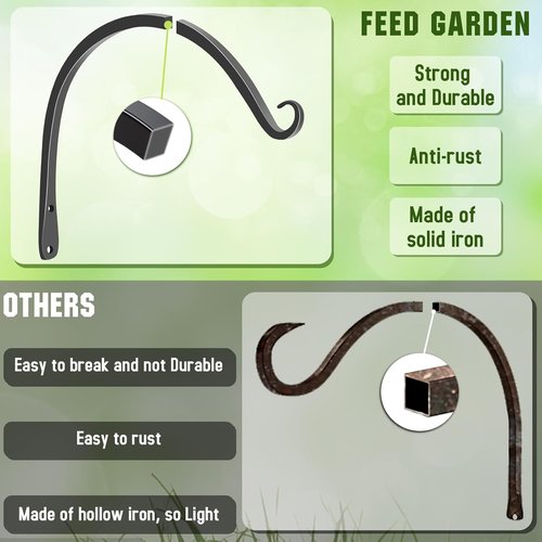 Feed Garden 10-Inch Decorative Hanging Plant Brackets - 2 Pack Wall Hooks for Outdoor Use | Black