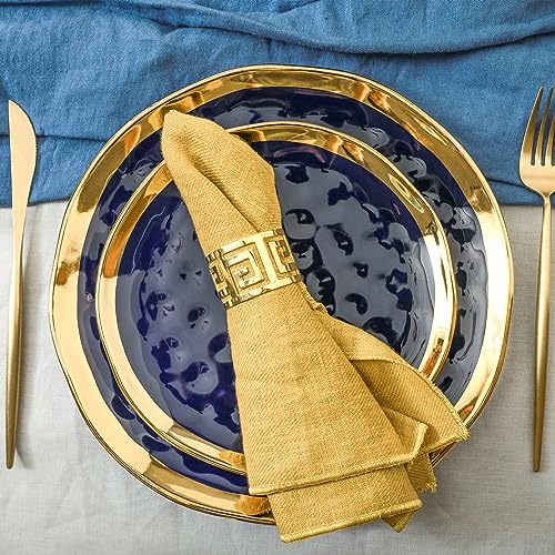 Stone Lain 16-Piece Porcelain Dinnerware Set for 4, Blue with Gold Rim, Dark Blue