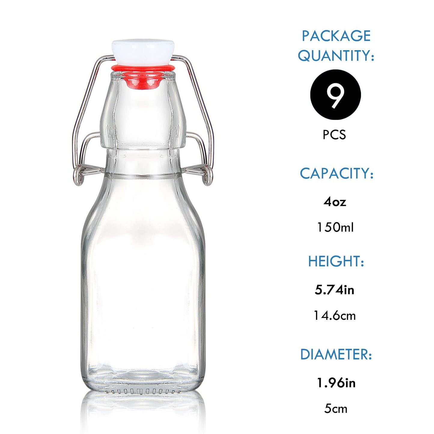 YEBODA 4oz Swing Top Glass Bottles,Small Flip Top Glass bottles with airtight Caps for Home Brewing,Kombucha,2nd Fermentation,Kefir,Beverages,Soda,Oils,Vinegar,Limoncello,Vanilla extract 9 Pack