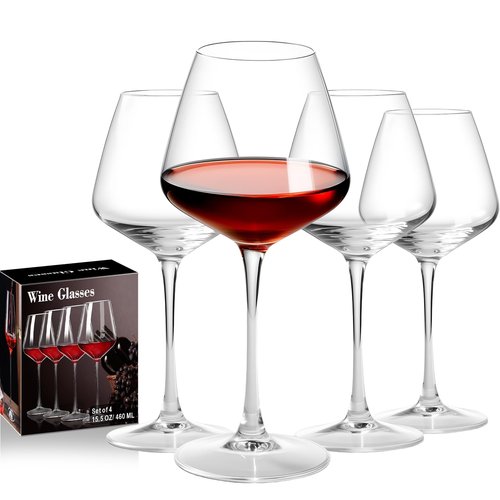 Haoxishui Burgundy Wine Glasses Set of 4-16oz Hand Blown White & Red Wine Glasses, Clear Lead-Free Glassware for Women, Men, Wedding Gifts & Birthday
