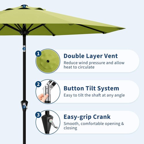 GarveeLife 9FT Outdoor Patio Umbrella - Waterproof UV Protection with Push Button Tilt & Crank | Fruit Green