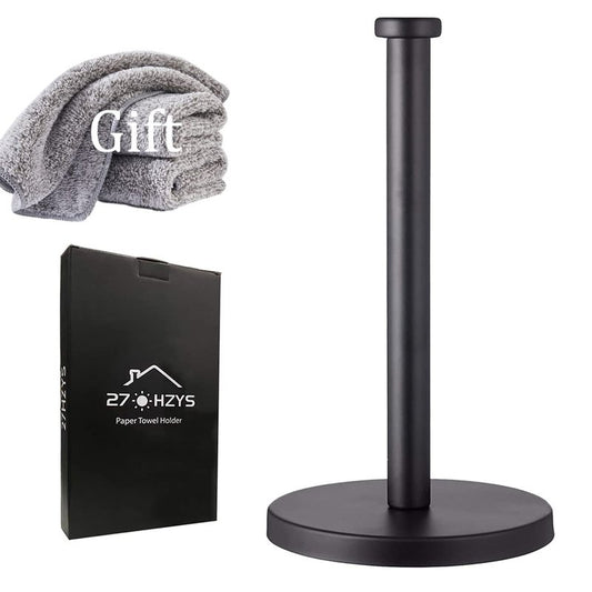 Black Standing Paper Towel Holder for Kitchen& Bathroom Countertop,Under Counter, Table Or BBQ, Standard or Jumbo-Sized Roll Paper (with Stainless Steel Base)