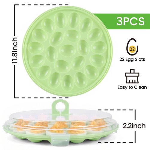 HANSGO Deviled Egg Containers with Lid, 3PCS Deviled Egg Platter Carrier Holder Trays with 66 Slots for Party and Home Kitchen, Green