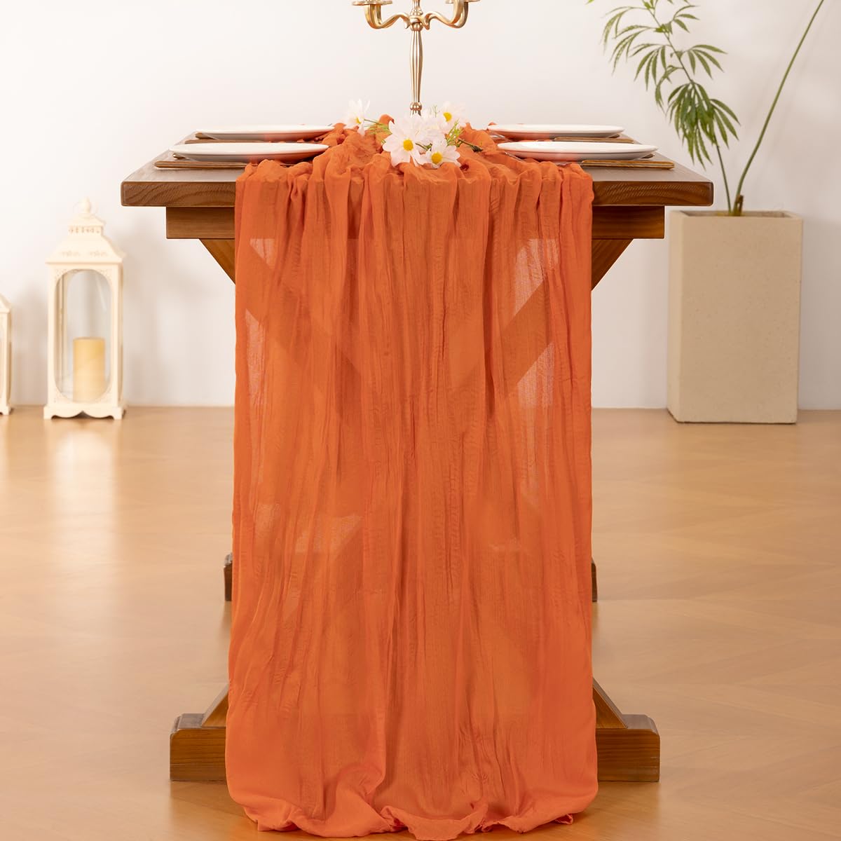 Socomi Orange Summer Cheesecloth Table Runner Boho Rustic Gauze 120 inch 10FT Cheese Cloth Sheer Runner for Wedding Party Baby Shower Birthday Home Decor Holiday Decorations