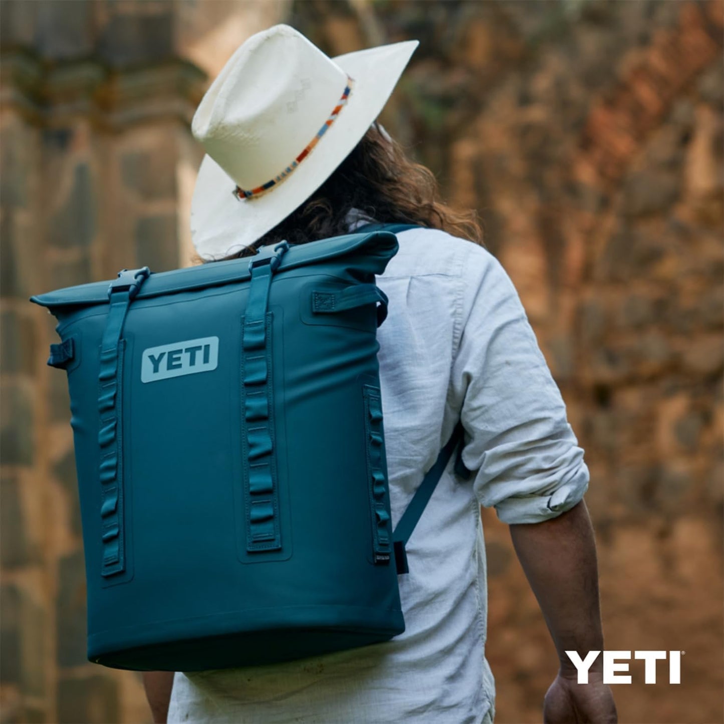 YETI Hopper M20 Backpack Soft Sided Cooler with MagShield Access, Fog Gray/Blue