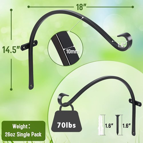 Feed Garden 18-Inch Outdoor Hanging Plant Bracket - Heavy-Duty Metal Hooks for Bird Feeders & Lanterns | 2-Pack