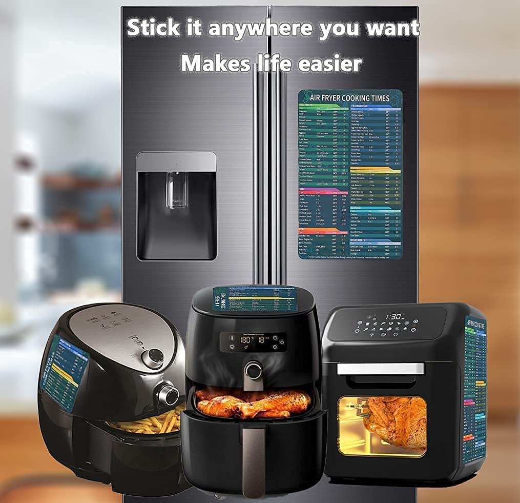 Air Fryer Cooking Times Chart Magnet Set – Comprehensive Cheat Sheet Magnets for 100+ Foods, Easy-Read Quick Reference Guide, Durable Air Fryer Accessories and Kitchen Gift for Beginners & Chefs