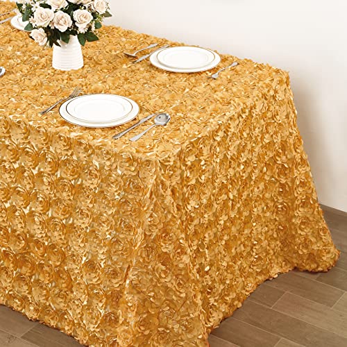 QueenDream Gold Rosette Tablecloth 132 x 90 Inch Rustic Floral Wedding Decor