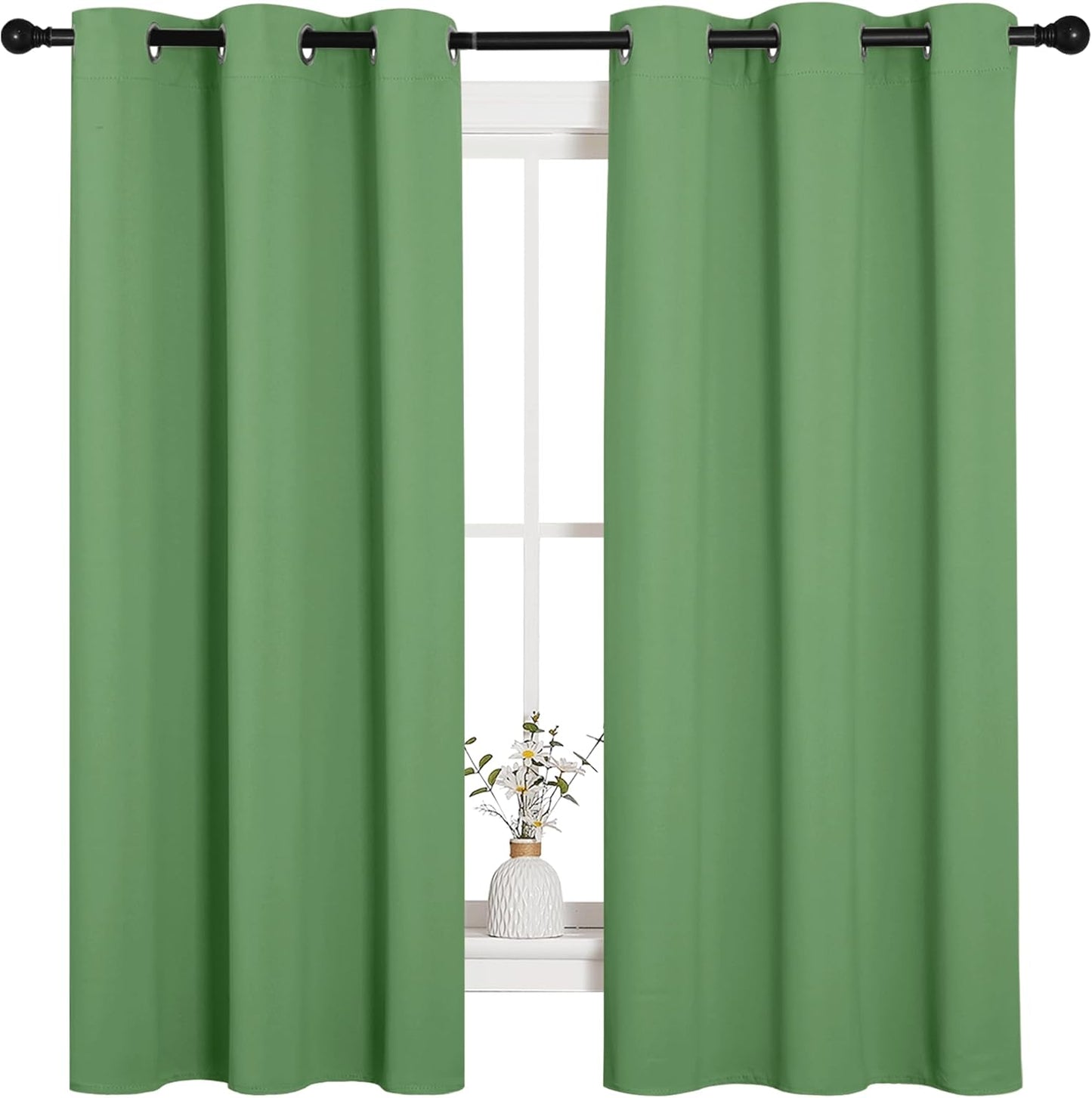 NICETOWN Room Darkening Curtains - 63" Long Set of 2 | Thermal Insulated Blackout Drapes in Forest Green