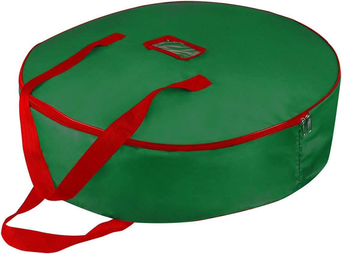Skiennix Christmas Wreath Storage Bag - Heavy Duty Container with Reinforced Handles & Double Zipper - Protect Your Holiday Decor - Green