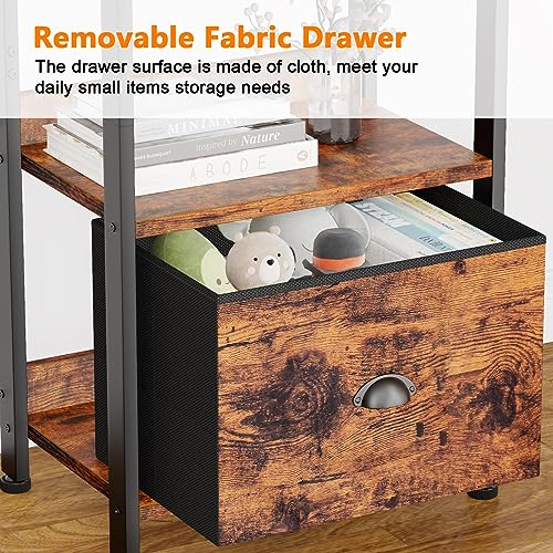 Furologee 5 Tier Bookshelf with Drawer, Tall Narrow Bookcase, Rustic