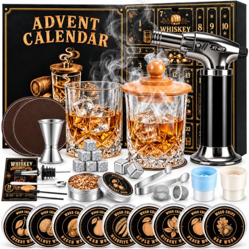 FUNID Whiskey Advent Calendar 2026 for Men with Bourbon Whiskey Smoker Kit
