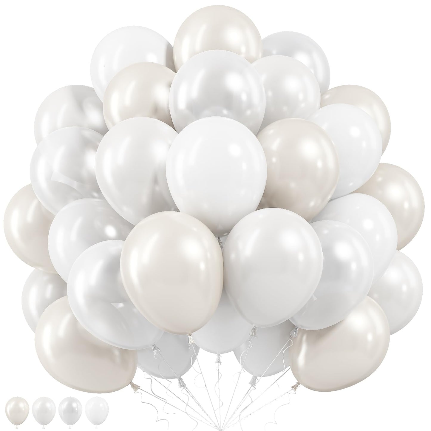 Pearl White Balloons, 50 PCS 12 Inch Double Stuffed Pearl Sand White Balloons with Thick Ivory Latex Balloon for Wedding Engagement Baby Shower Bridal Birthday Anniversary Party Decorations Supplies