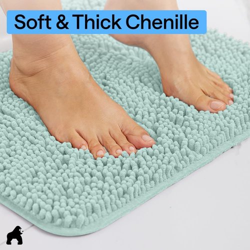 GORILLA GRIP Bath Rug Mat - Thick Soft Chenille Microfiber | Quick-Dry & Washable, 24x17, Seablue