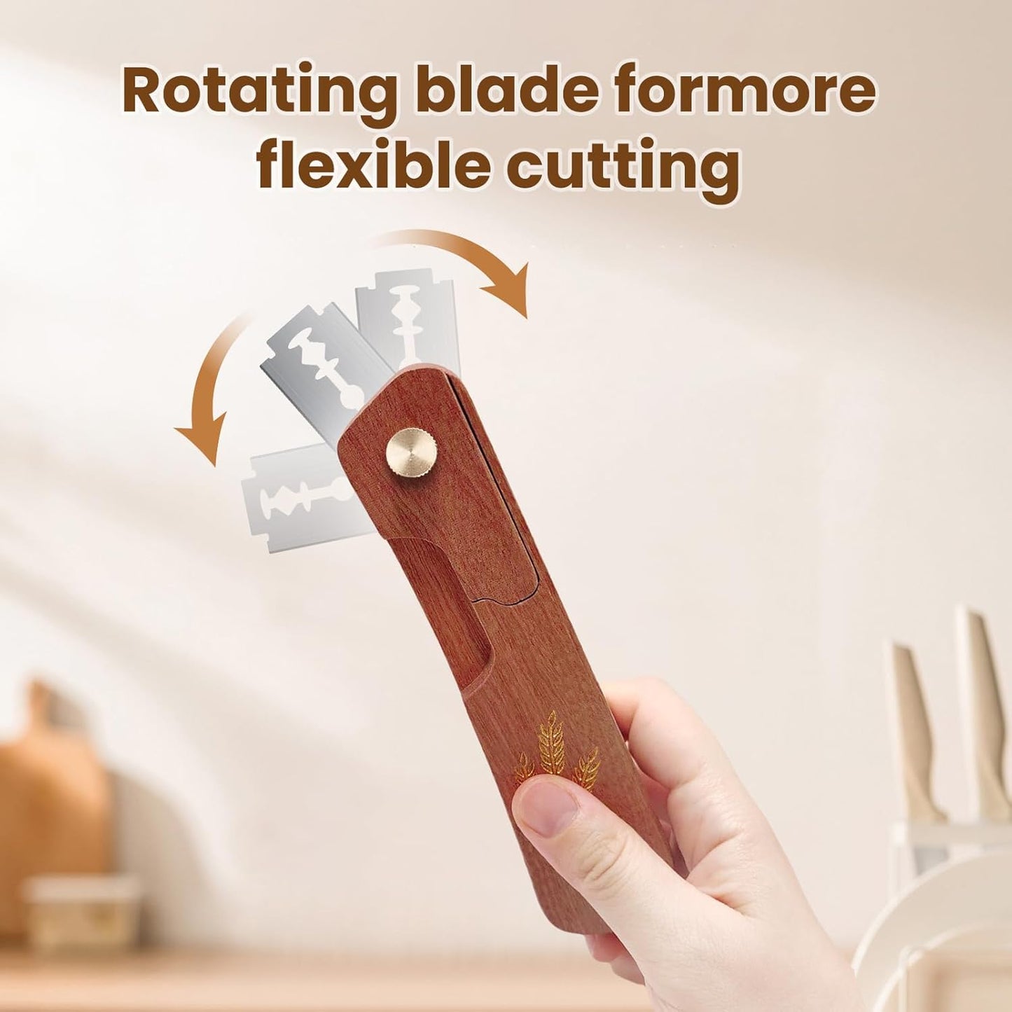 Skiennix Wooden Bread Lame - Handcrafted Sourdough Scoring Tool with Screw Lock & 10 Razor Blades | Reddish Brown