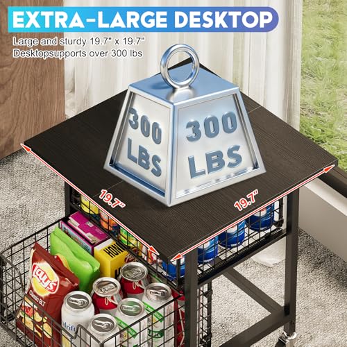 Black Mini Fridge Stand with Storage Drawers - Heavy Duty Kitchen Cart