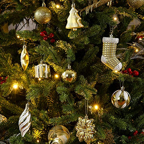 Golden 76ct Christmas Tree Ornaments Set - Shatterproof Plastic Holiday Balls & Assorted Decorations (Sattiyrch, Golden)