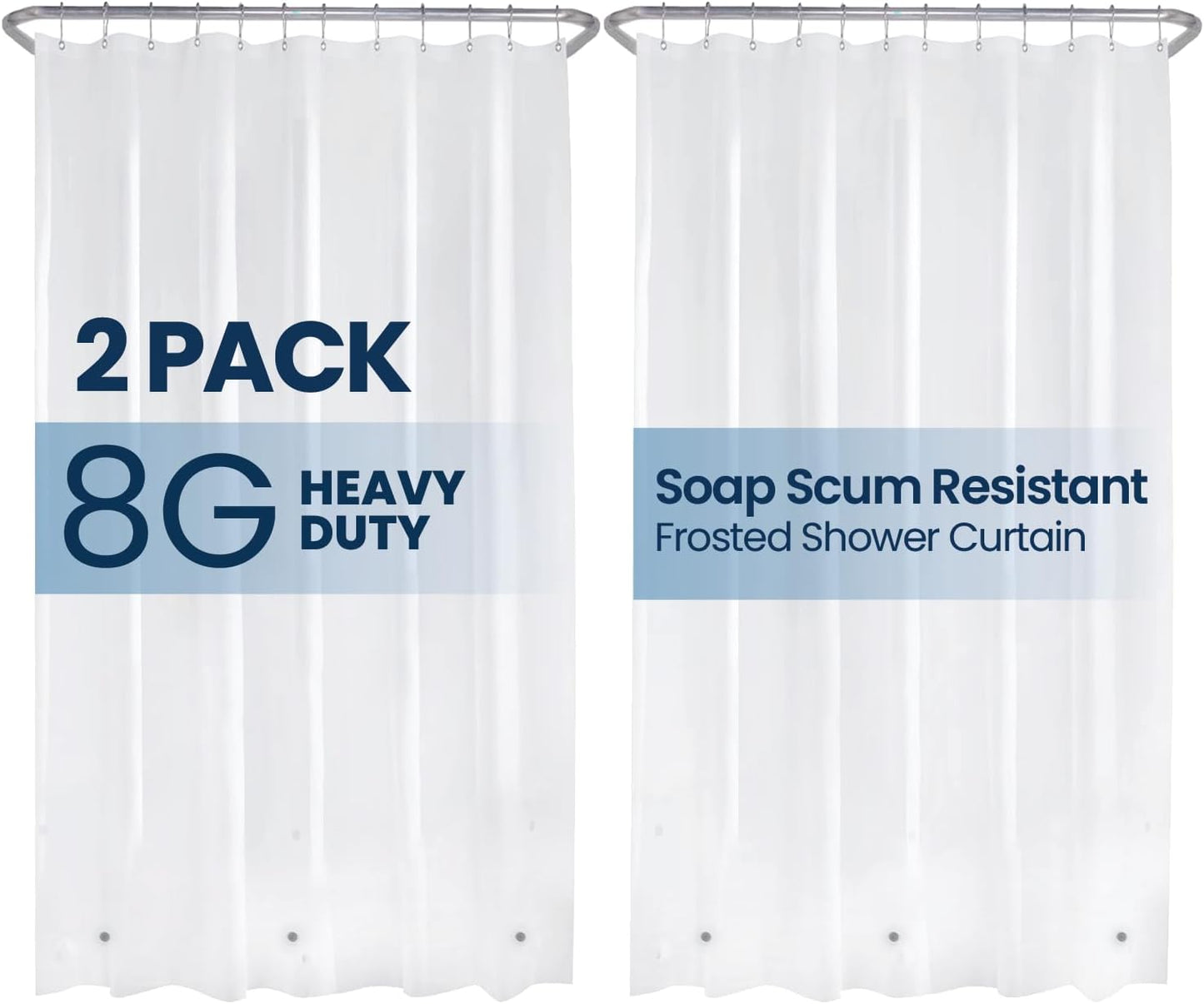 LiBa Waterproof Shower Curtain - Premium Non-Toxic PEVA with Rust-Proof Grommets | 72x72 Inches, 2 Pack