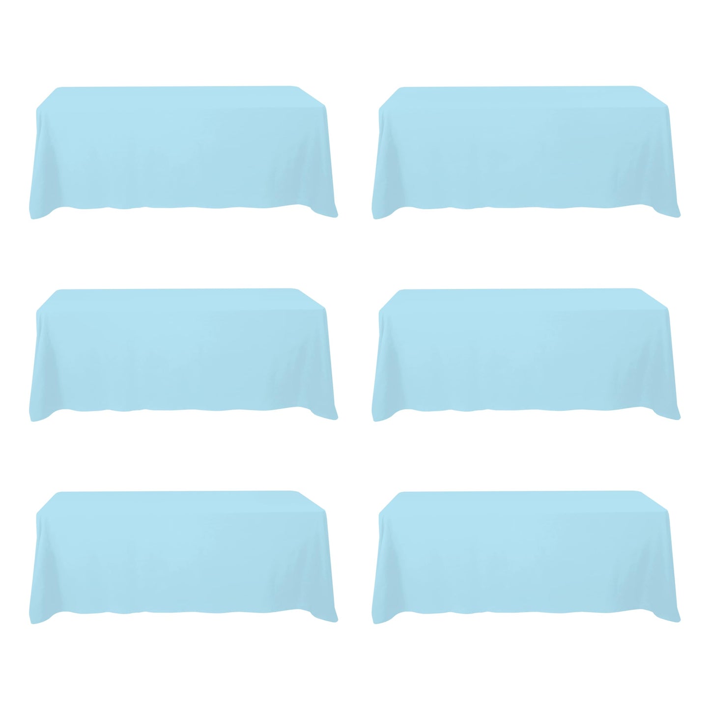 BRILLMAX 6 Pack Light Blue Tablecloths 90 x 156 Inch for 8ft Rectangle Tables - 150 GSM Polyester Fabric, Floor Length Drop, Water, Stain & Wrinkle Resistant Cloth Cover for Wedding Reception Banquet