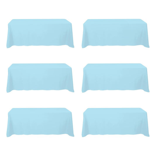 BRILLMAX 6 Pack Light Blue Tablecloths 90 x 156 Inch for 8ft Rectangle Tables - 150 GSM Polyester Fabric, Floor Length Drop, Water, Stain & Wrinkle Resistant Cloth Cover for Wedding Reception Banquet
