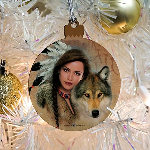 Spirit of The Wolf Native American Wood Christmas Ornament - Holiday Decor
