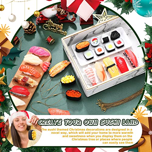 24 Pcs Christmas Sushi Ornaments Set with Gold Ropes Holiday Food Decorations