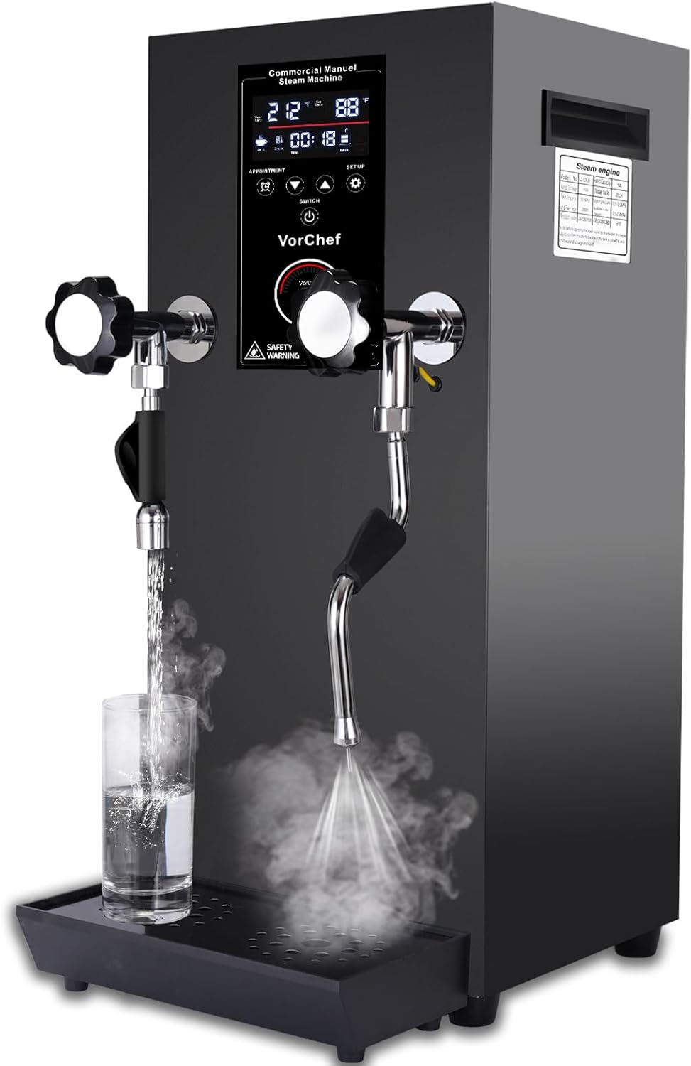 Skiennix Commercial Milk Frother - 2500W Automatic Steam Machine with LED Display for Coffee & Tea