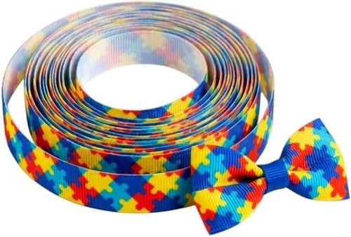 Autism Awareness Ribbon - 3/8" Narrow Grosgrain Ribbon for Hair Bows & Crafts | 25 Yards, Single-Sided
