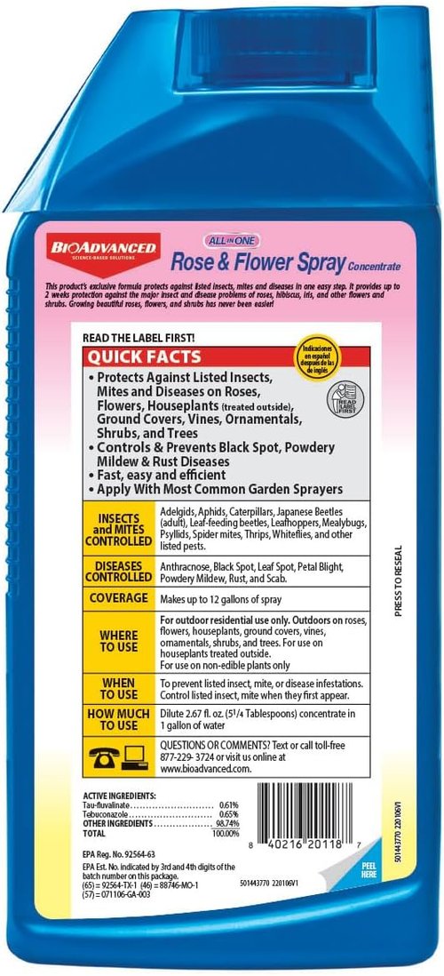 BioAdvanced Rose and Flower Spray - All-in-One Fungicide Concentrate, 32 Oz for Healthy Plants