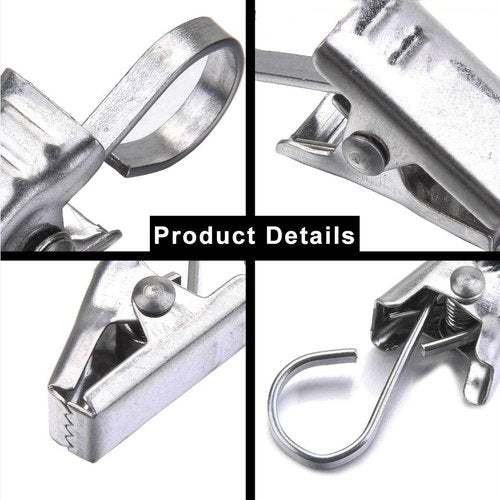 Curtain Clips Hooks Stainless Steel - Coideal 100 Pack Silver Heavy-Duty Wire Holder for Hanging Camper Awning String Party Lights, Christmas Decoration, Indoor Outdoor Decor