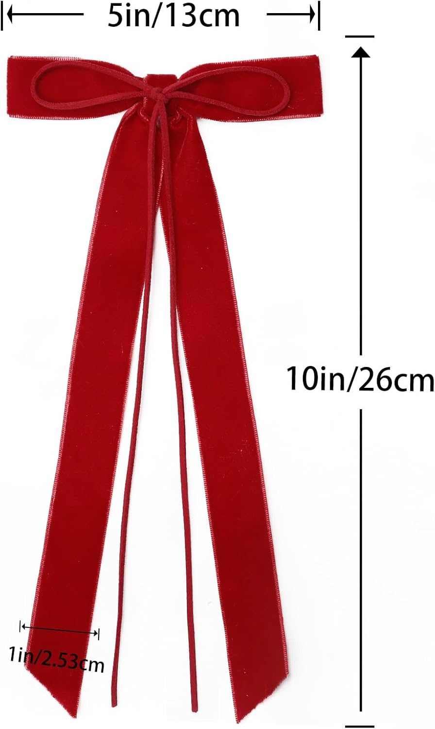 Regine Switzerland 12Pcs Red Velvet Ribbon Bows - 5in x 10in Xmas Tree Ornaments | Holiday Decor