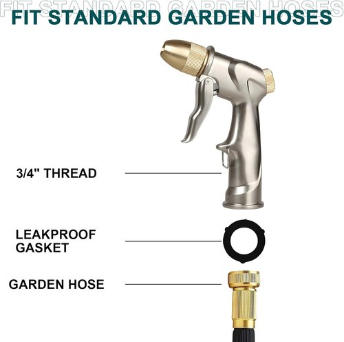 Heavy Duty Metal Hose Nozzle by Upgraded | 4 Spray Patterns for High Pressure Watering & Car Washing