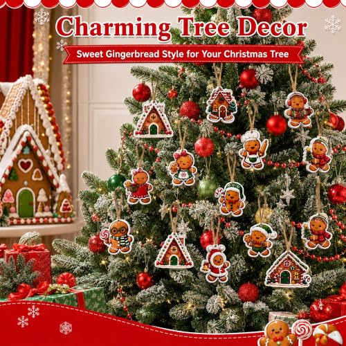 Brown 24 Pcs Wooden Gingerbread Man Ornaments for Christmas Tree - 3.15 Inch