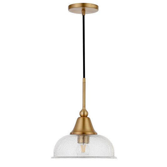 Magnolia 10.75" Wide Pendant with Glass Shade in Brass/Seeded