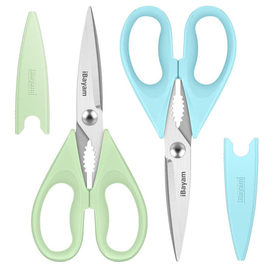 Kitchen Shears, iBayam Kitchen Scissors All Purpose Heavy Duty Meat Scissors Poultry Shears, Dishwasher Safe Food Cooking Scissor Stainless Steel Utility Scissor, 2-Pack, Light Blue, Pistachio