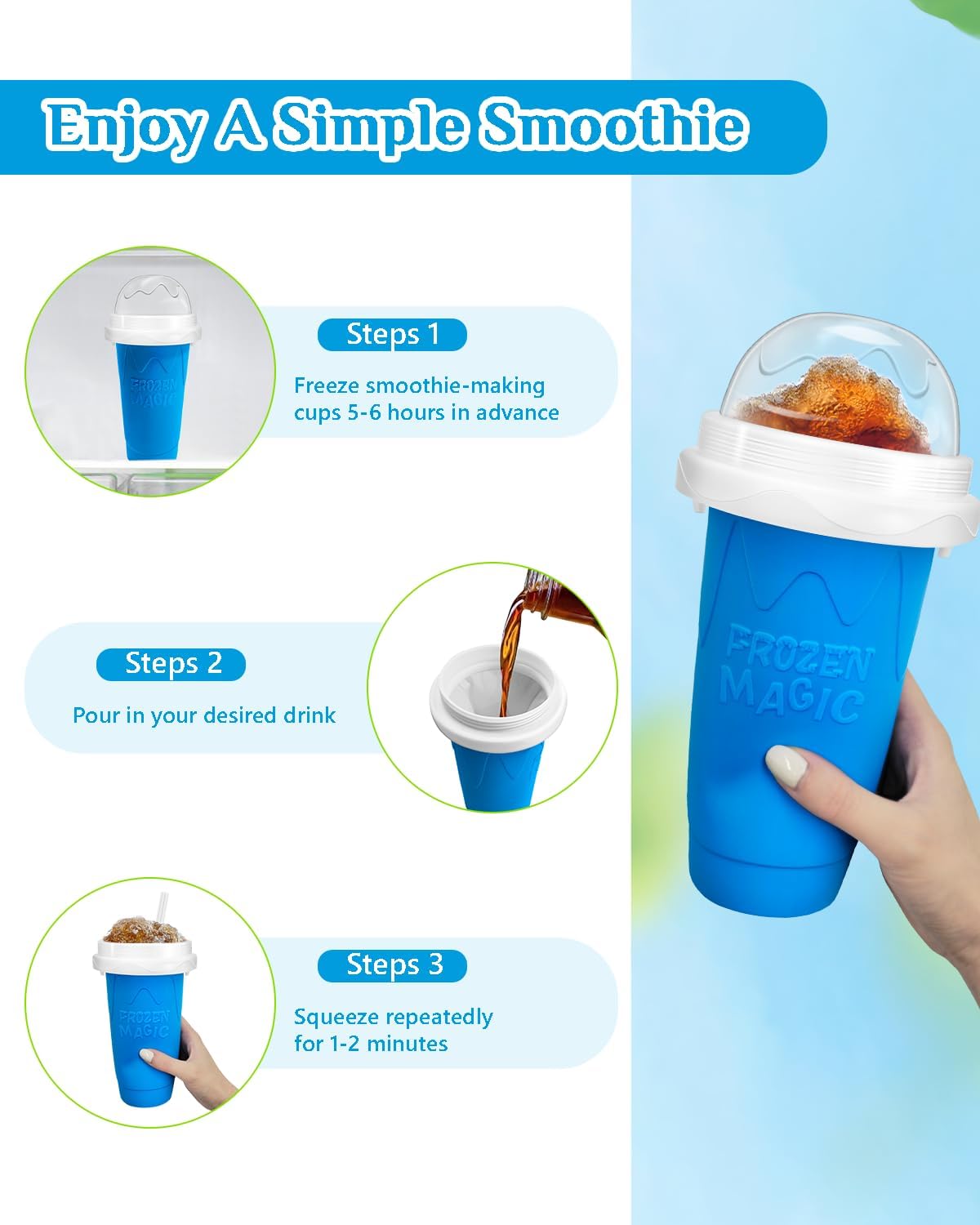 **Slushie Cup - DIY Magic Slushy Maker with Lid & Straw | Portable Double-Layer Design for Juices & Ice Cream (Blue)**