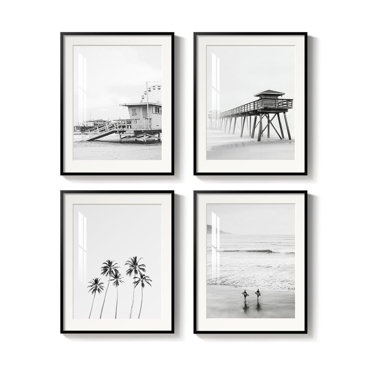 Framed Window Beach Wall Art for Living Room, Large Coastal Tropical Landscape Canvas Print, Blue Ocean Relaxing Summer Seascape Horizontal Picture Artwork for Bedroom Office Wall Decor, 24x48 Inch