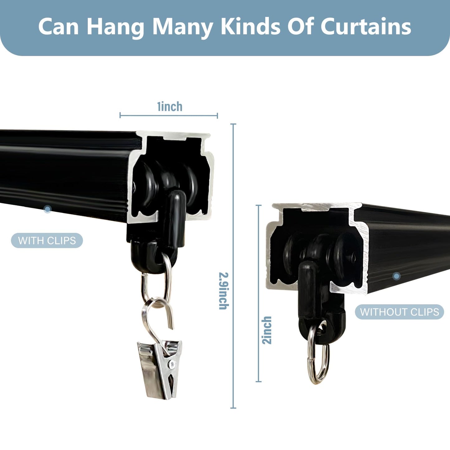 Hoeflife Curtain Track,Ceiling Curtain Track,Wall Mount Curtains Tracks,Heavy Duty Sliding Room Divider Ceiling Mount Curtains Tracks Rails Rod System with Clips 3-6ft Black
