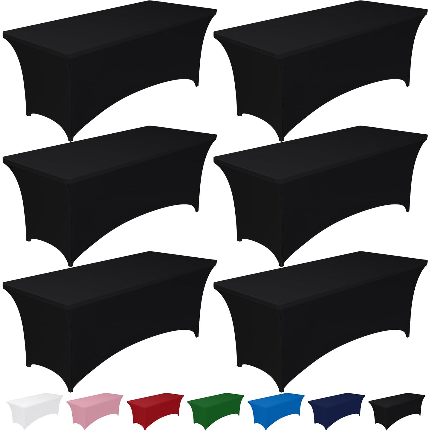 Pureegg Spandex Tablecloth 6ft - 6 Pack, Fitted and Tight Cloth for Rectangle Table, Wrinkle-Free and Stretch Table Cover for Party, Wedding, Banquet and Birthday, Black