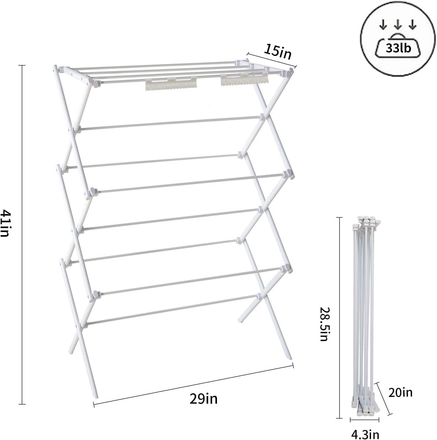 Skiennix Foldable Clothes Drying Rack - Portable 3-Tier Laundry Organizer for Indoor/Outdoor Use - White